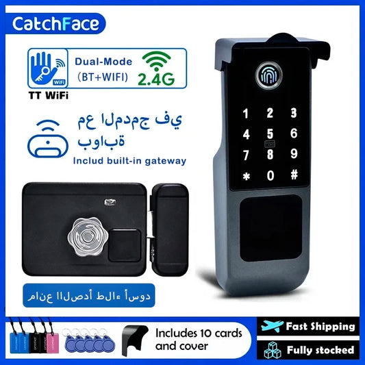 TTLock WIFI Version Built In Gateway Fingerprint Waterproof Outdoor Gate Passcode Rfid Card Keyless Smart Door Lock