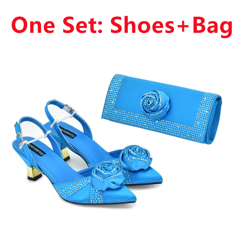 2025 Latest Italian Design African Women's High Heels Pointed Toe Sandals Party Wedding Party Shoes and Bags Set for Wedding