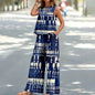 Bohemian Leaf Print Holiday Pants Set Round Neck Elegant Temperament Summer Sleeveless Top And Pants Hawaii Vacation Womenswear