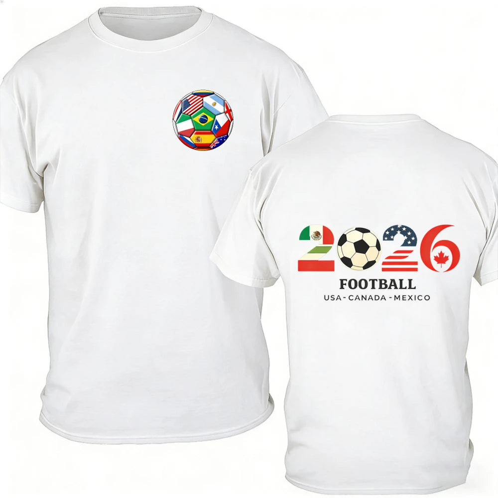 Men's 100% Cotton 2026 Soccer Football T-Shirt USA Canada Mexico Casual Sports Fan Print Short Sleeve Top Oversized T Shirt