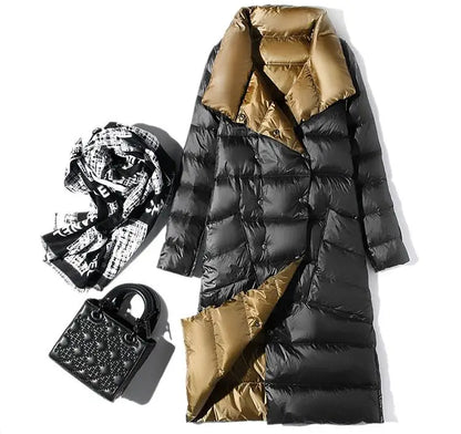 Fashionable White Duck Down New Double-sided Ultra Light Jacket for Women's Winter Slim Fit Single Breasted Warm Parka Coat