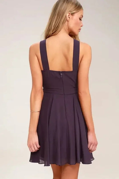 Women Sleeveless Backless Sexy Club Mini Dress 2024 Summer Party Strappy Back Zipper Solid Shift Halter Short Dresses