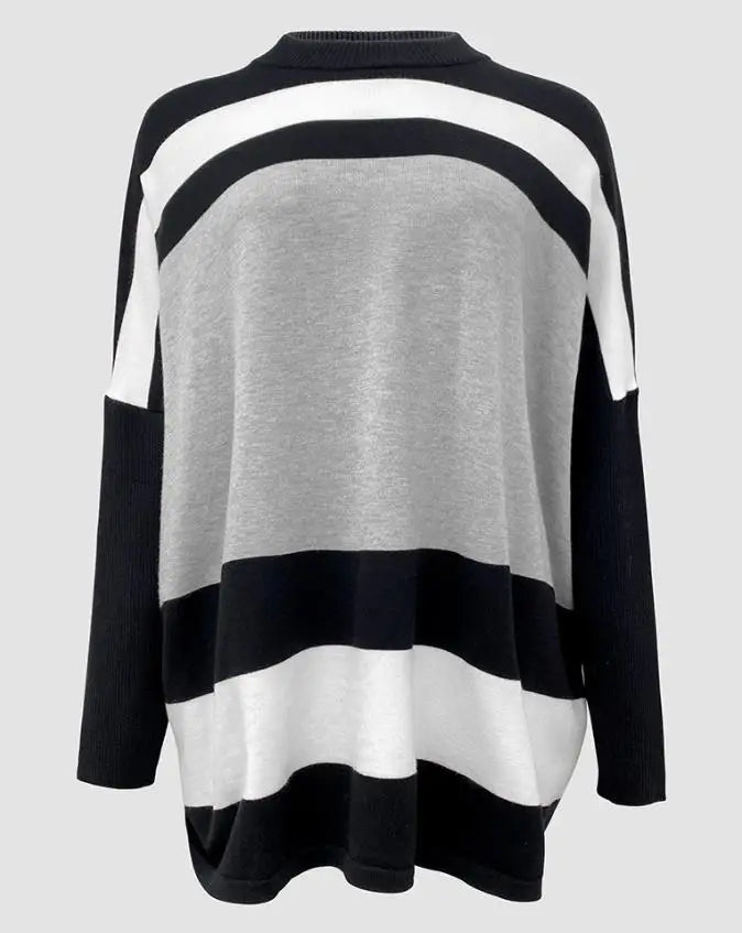 Women's Sweater Spring Autumn New Fashion Striped High Neck Long Sleeve Causal Loose Daily Pullover Sweater