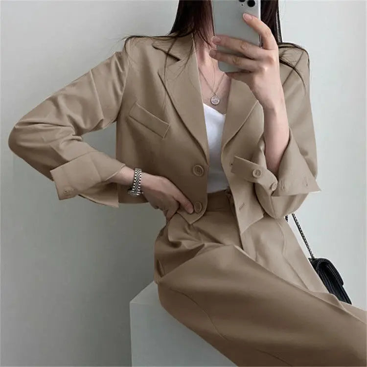 Summer New Short Top Jacket Blazer Wide Leg Pants Two-piece Set Elegant Women's Office Casual Set Outfits