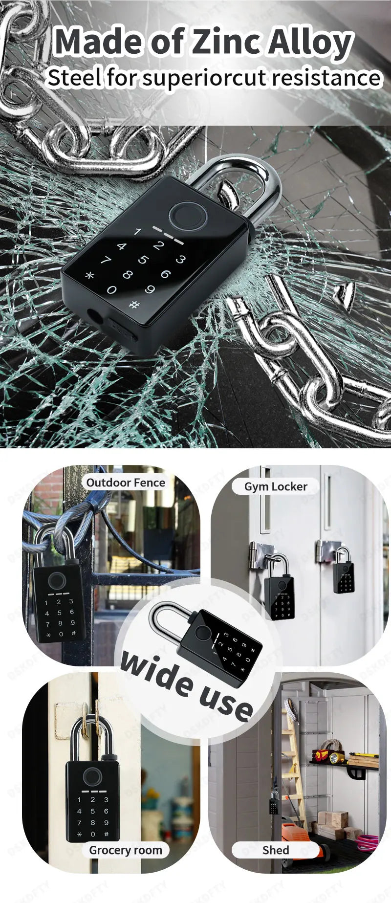 Tuya Password Bluetooth Padlock Touch Screen RFID IC Card Key Home Security Waterproof Cabinet Electronic Bag Luggage Padlock
