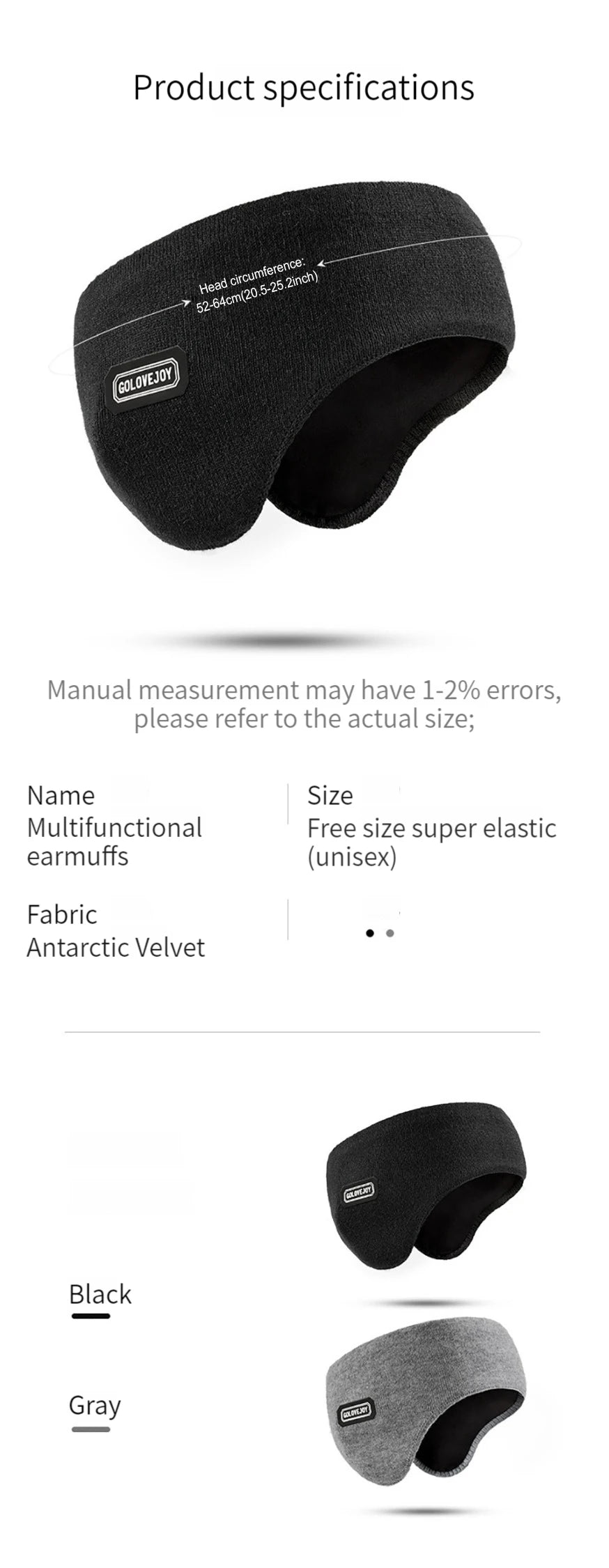 GTUBIKE Winter Unisex Thicken Warm Fur Earmuffs for Men Women Velvet Plush Ear Muffs Protector Outdoor Cycling Skiing, Black