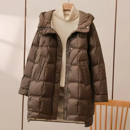 Winter Long 90% White Duck Down Jacket Women Hooded Zipper Puffer Coat Casual Warm Loose Puffer Feather Parka