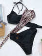 Sexy Mid Waist Splicing Leopard Bikini Female Swimsuit Women Swimwear Two-pieces Bikini set Bather Bathing Suit Swim Lady V2148