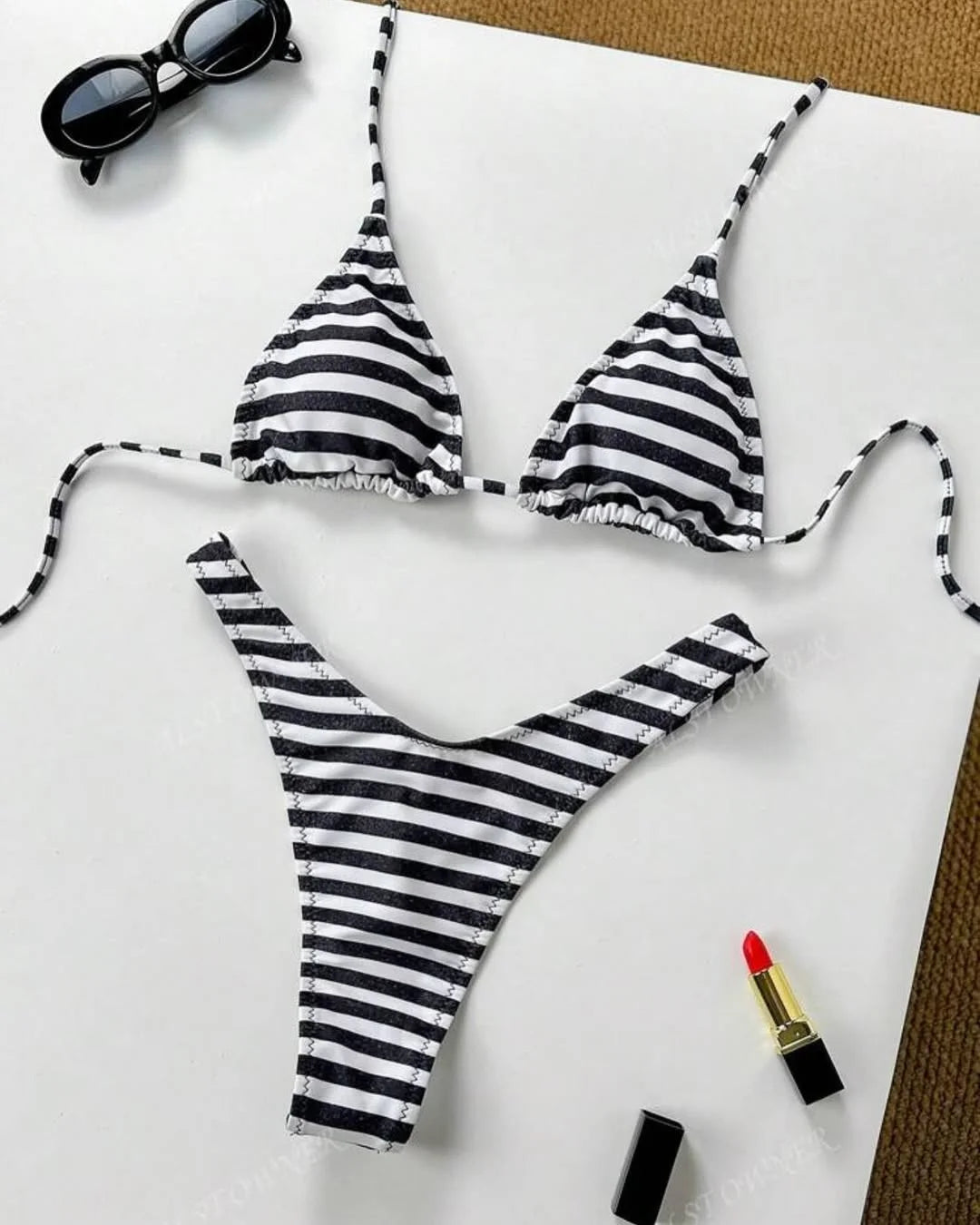 Y2K Sexy Hot Girls Striped Printed Triangle Lingerie Underwear 2025 New Beach Vacation Fashion Personality ins Style Bikini Suit