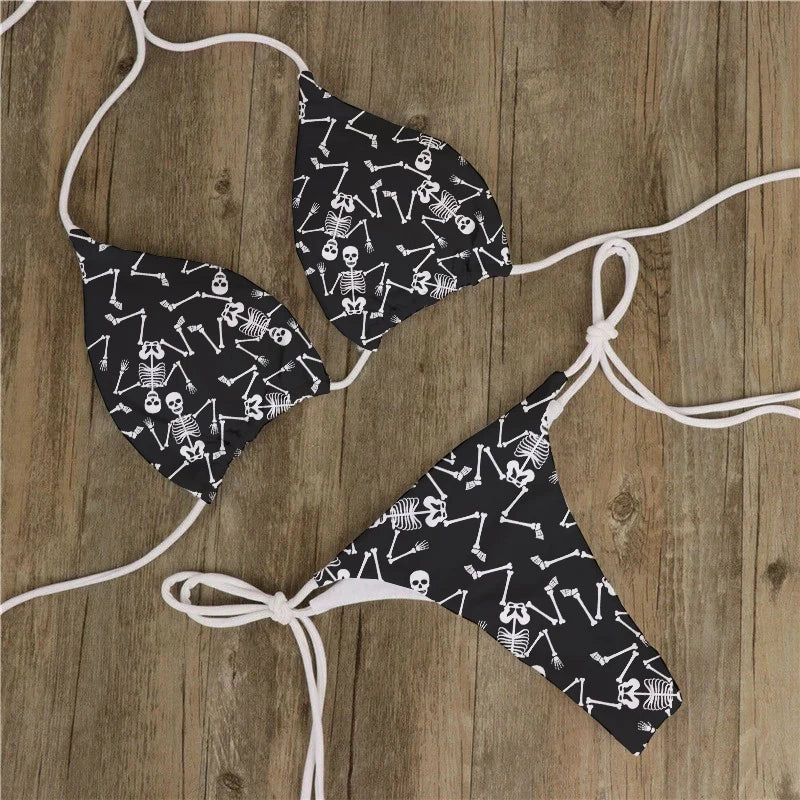 Women Swimwear Skull Printed Swimsuit Biquini Feminino Para Praia 2024 Bikini Set Beach Two Piece Swimwear New Padded Swimsuit