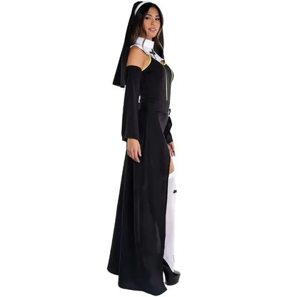 Fashion Sexy Halloween Nun Cosplay Costume Ladies Stage Costume Vampire Nun Costume Suits Carnival Maria Women Polyester Sets