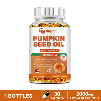 Pumpkin Seed Oil Capsules - Supports Prostate, Urinary Tract, Bladder Health, and Promotes Hair Growth