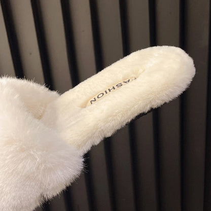 Fashion Winter Warm Women Slippers Cozy Faux Fur Cross Indoor Floor Slides Flat Soft Fluffy Female Celebrities Home Cotton Shoes