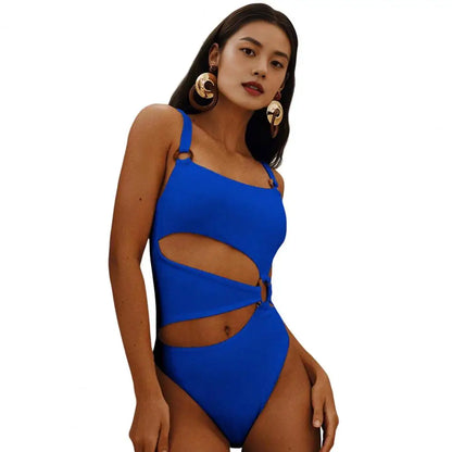 One-piece Women's Swimsuit Solid Color Square Neck Women's Bikini With Padded Elegant Hollow Design Beach Vacation Swimwear