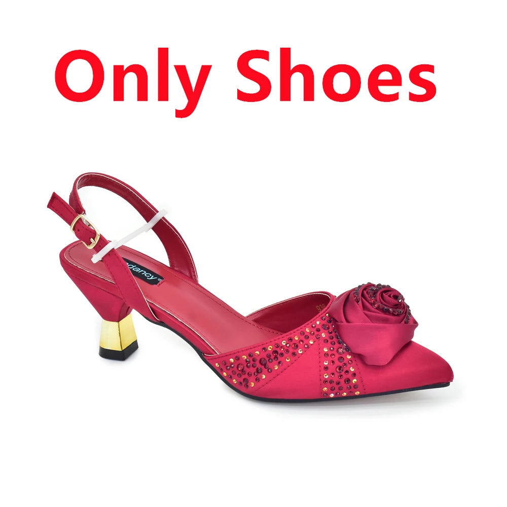 2025 Latest Italian Design African Women's High Heels Pointed Toe Sandals Party Wedding Party Shoes and Bags Set for Wedding