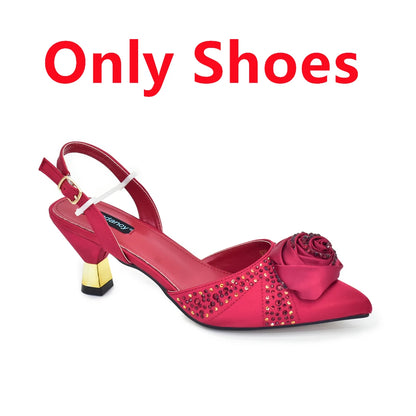 2025 Latest Italian Design African Women's High Heels Pointed Toe Sandals Party Wedding Party Shoes and Bags Set for Wedding