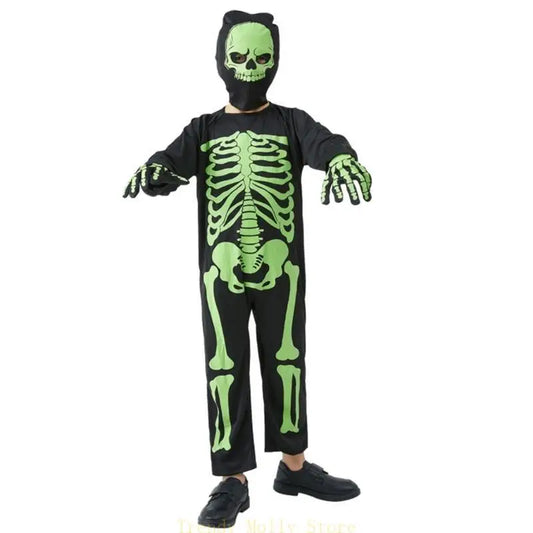 N5KB Halloween Costumes for Kids Scary Skeleton Costumes for Kids Fancy Dress up Cosplay Party Bodysuit Role Play Jumpsuit