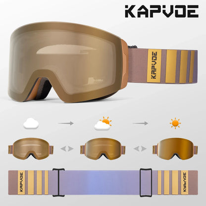 Kapvoe Photochromic Ski Goggles Magnetic Anti-Fog Lenses UV400 Protection Men Women Ski Goggles Winter Sports Eyewear