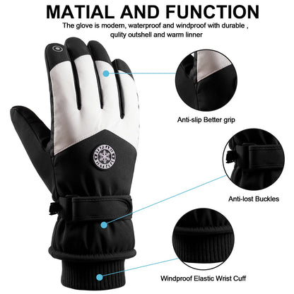 Waterproof Ski Gloves Thermal Touchscreen Snowboard Gloves Warm Winter Snow Gloves Windproof Bike Cycling Gloves Fits Men Wome