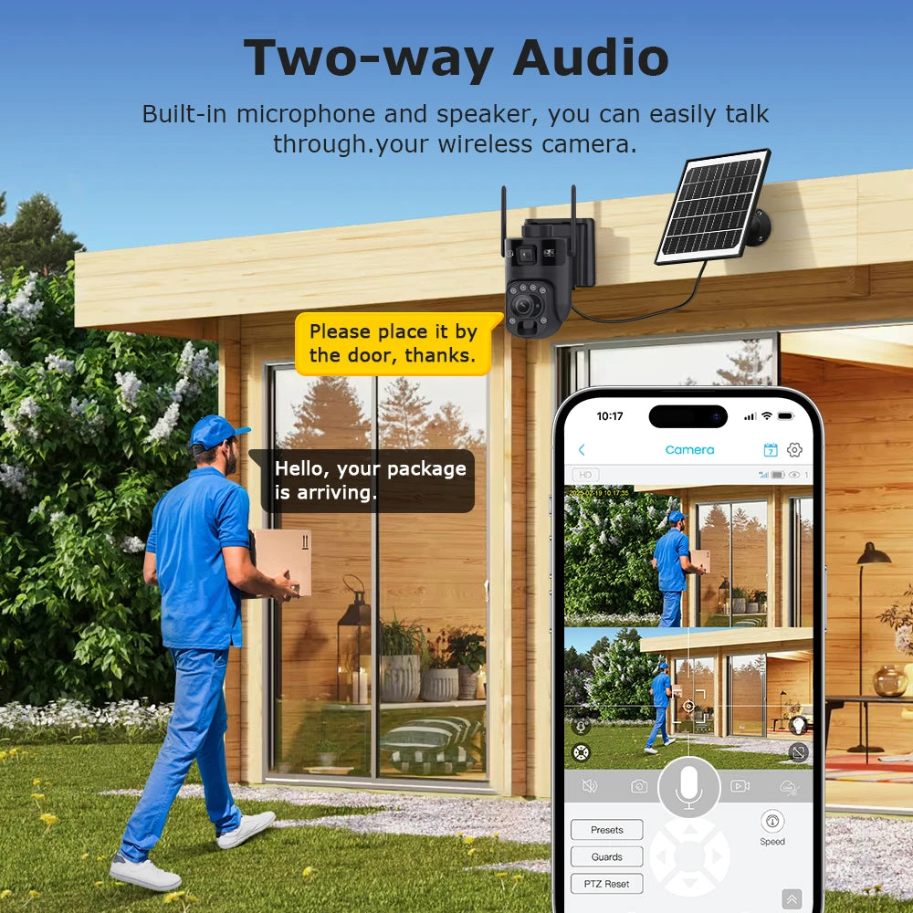 Ubox 12MP 60X Zoom 4G LTE Solar Camera Dual Screen Outdoor WiFi Security Camera PTZ PIR Detection Auto Tracking CCTV Waterproof