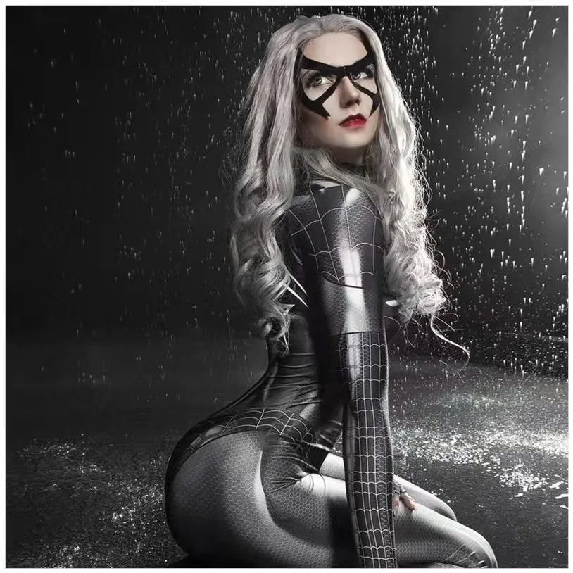 Superhero Female Spider Man Tight Fitting MJ Black Spider Sexy Cosplay Costume Jumpsuit Halloween Cosplay Costume