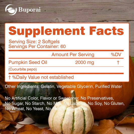 Pumpkin Seed Oil Capsules - Supports Prostate, Urinary Tract, Bladder Health, and Promotes Hair Growth