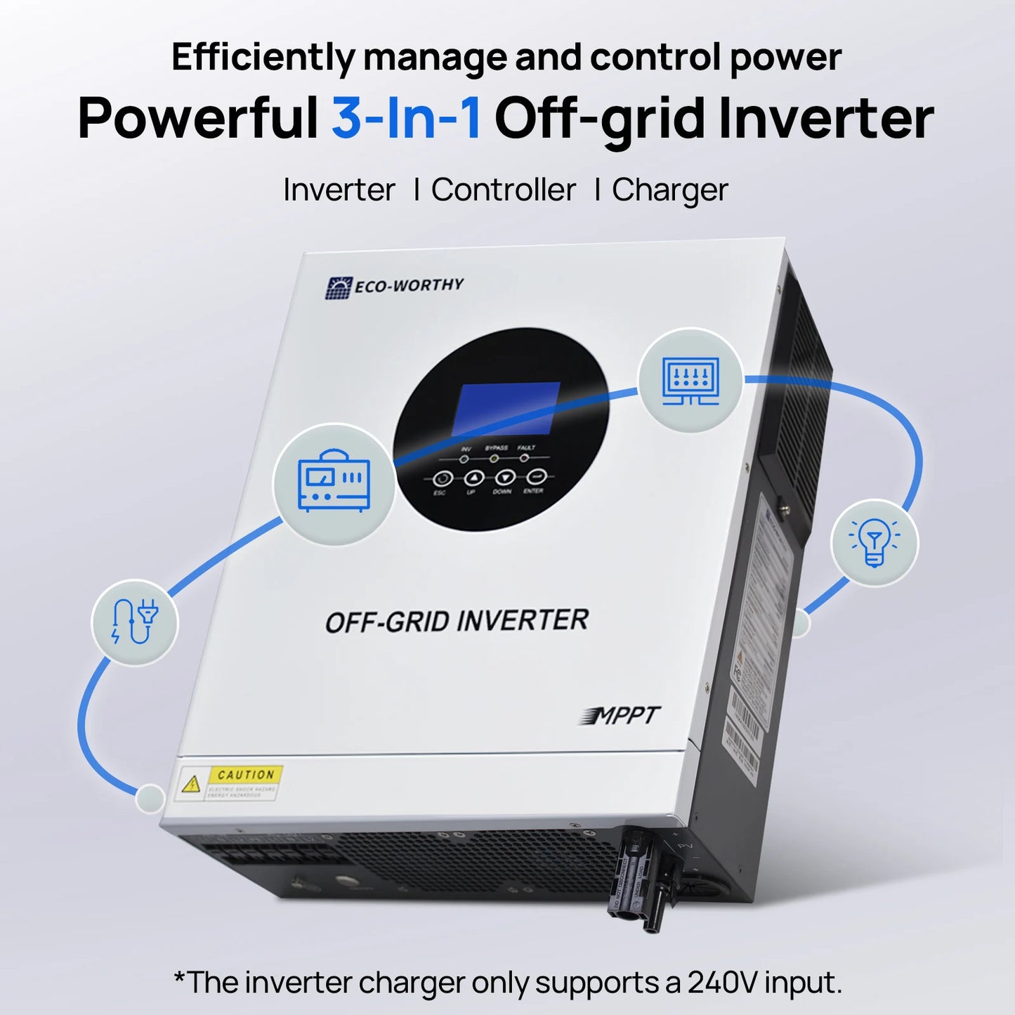 ECO-WORTHY 5000W Solar Hybrid Inverter 48V DC-120V/220V Pure Sine Wave Power Inverter AC Split Phase Off-Grid System