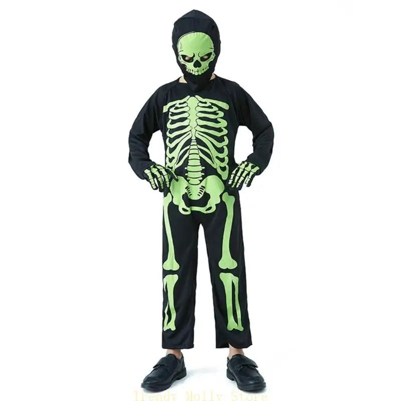 N5KB Halloween Costumes for Kids Scary Skeleton Costumes for Kids Fancy Dress up Cosplay Party Bodysuit Role Play Jumpsuit