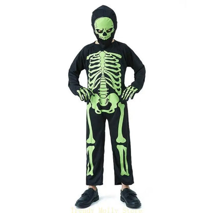 N5KB Halloween Costumes for Kids Scary Skeleton Costumes for Kids Fancy Dress up Cosplay Party Bodysuit Role Play Jumpsuit