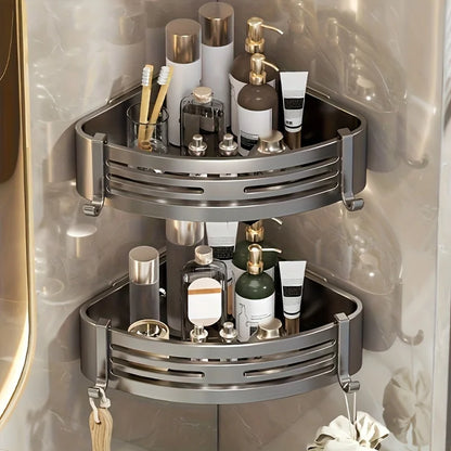 Space Corner Shower Shelf, No-Drill Wall-Mounted Bathroom Organizer, Triangular Design for Shampoo, Conditioner, and Soap Storag