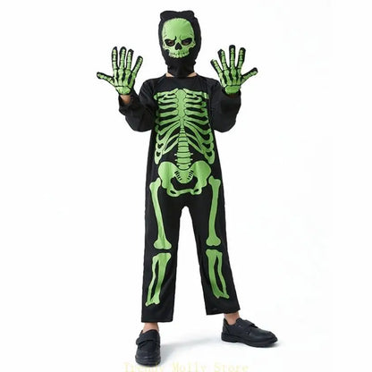 N5KB Halloween Costumes for Kids Scary Skeleton Costumes for Kids Fancy Dress up Cosplay Party Bodysuit Role Play Jumpsuit