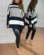 Women's Sweater Spring Autumn New Fashion Striped High Neck Long Sleeve Causal Loose Daily Pullover Sweater