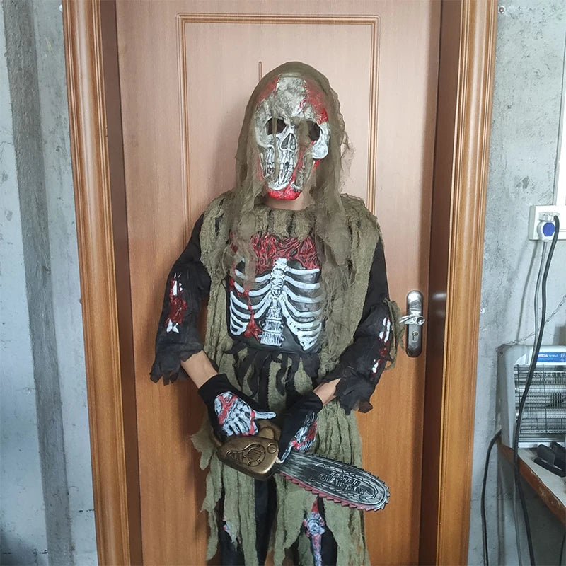 2025 New Arrival Scary Boy Burning Creepy Dead Halloween Fancy Dress Up Kids Skeleton Zombie Costume