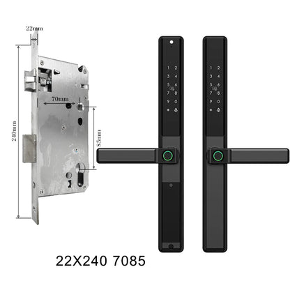 Waterproof Sliding Door Smart Lock Tuya WiFi Fingerprint Digital Code RFID Card Anti-Lock Aluminum Double-Side Electronic Lock
