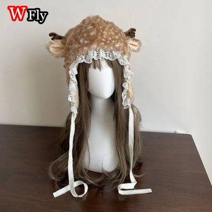 Subculture Y2K GIRL Spicy Girls Handmade Gothic Lolita Harajuku hairy Cute Deer Christmas decoration performance costume set