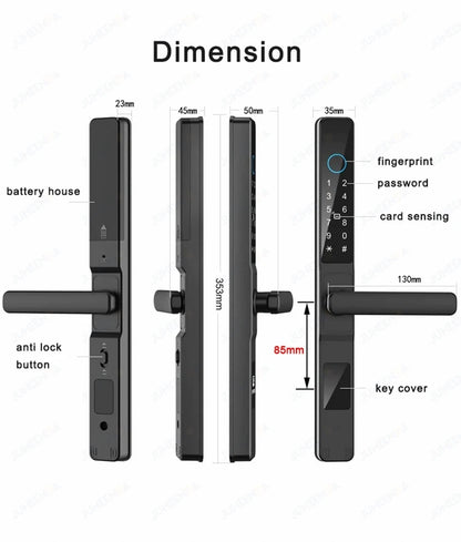 Waterproof Sliding Door Smart Lock TTLock App Alexa Fingerprint Digital Code RFID Card Anti-Lock Aluminum Glass Electronic Lock