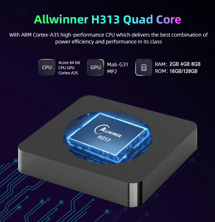Q10 Android14 8K HDR10+ Smart TV Box Allwinner H313 128G Dual Wifi BT5.0 Set Top Box Media Player with Google Voice AssistantStreaming & Home Media PlayersGoWisse.com
