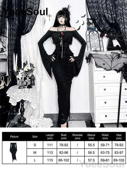 Halloween Gothic Grunge Punk Women Dress Long Sleeve Lace Slim Black Dresses 2025 New Y2K Harajuku Lolita Fairy Core Party Dress