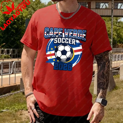 Men's T-Shirt with A Cape Verde 2026 Football Theme Printing Pattern Tshirt Cotton Short-Sleeve Summer Tops Celebration Outfit