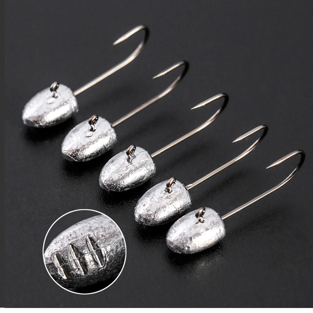 JOHNCOO 10pcs Exposed Jig Head Hook Fishing Hooks 2g 3g 5g Bait Hook Soft Bait Wom Hook light jigging hook