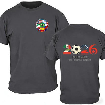 Men's 100% Cotton 2026 Soccer Football T-Shirt USA Canada Mexico Casual Sports Fan Print Short Sleeve Top Oversized T Shirt