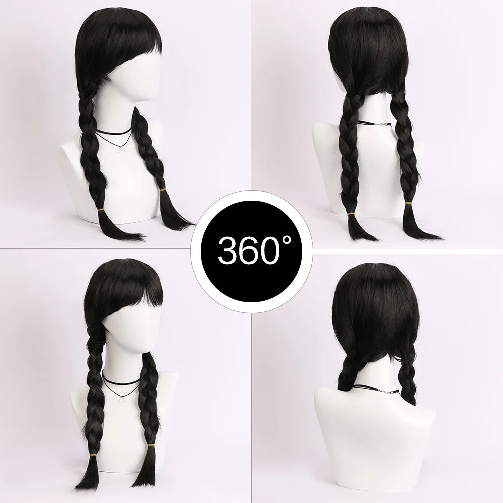 26 Inch Synthetic Black Braided Wig Hair With None Lace For Party Cosplay Daily Use Music Festival Christmas Halloween