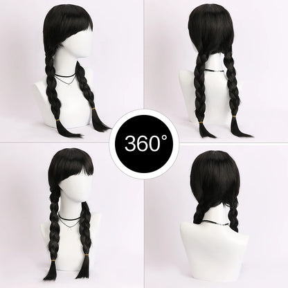 26 Inch Synthetic Black Braided Wig Hair With None Lace For Party Cosplay Daily Use Music Festival Christmas Halloween