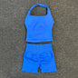 Yoga Gym Set Halter Top Set Yoga Leggings Shorts Set Backless Tights Bra Vest Seamless Stretch Ribbed Buttocks Lift Shorts Set