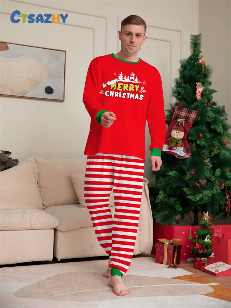 Christmas Family Matching Outfits Mom Dad Kids 2 Pieces Pajamas Set Baby Casual Loose Sleepwear Xmas Family Look Pyjamas