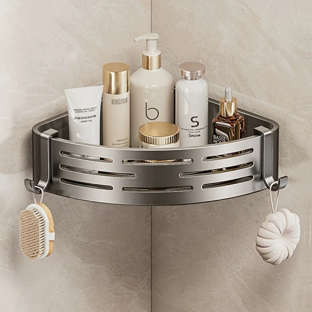 Space Corner Shower Shelf, No-Drill Wall-Mounted Bathroom Organizer, Triangular Design for Shampoo, Conditioner, and Soap Storag
