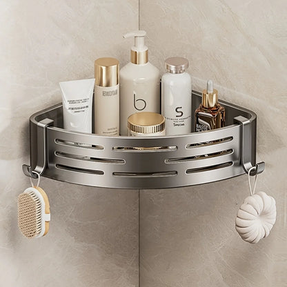 Space Corner Shower Shelf, No-Drill Wall-Mounted Bathroom Organizer, Triangular Design for Shampoo, Conditioner, and Soap Storag