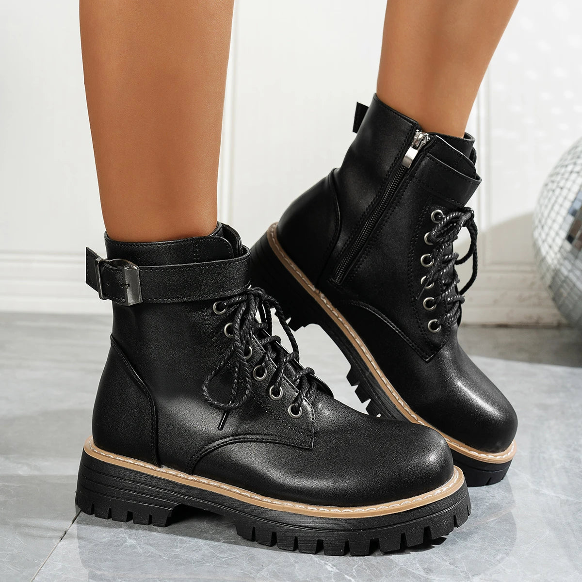 New Women Leather Short Boots Outdoor Nonslip Walking Shoes Fashion Comfort Lace-up Ankle Boots Casual Female Shoes Mujer 9