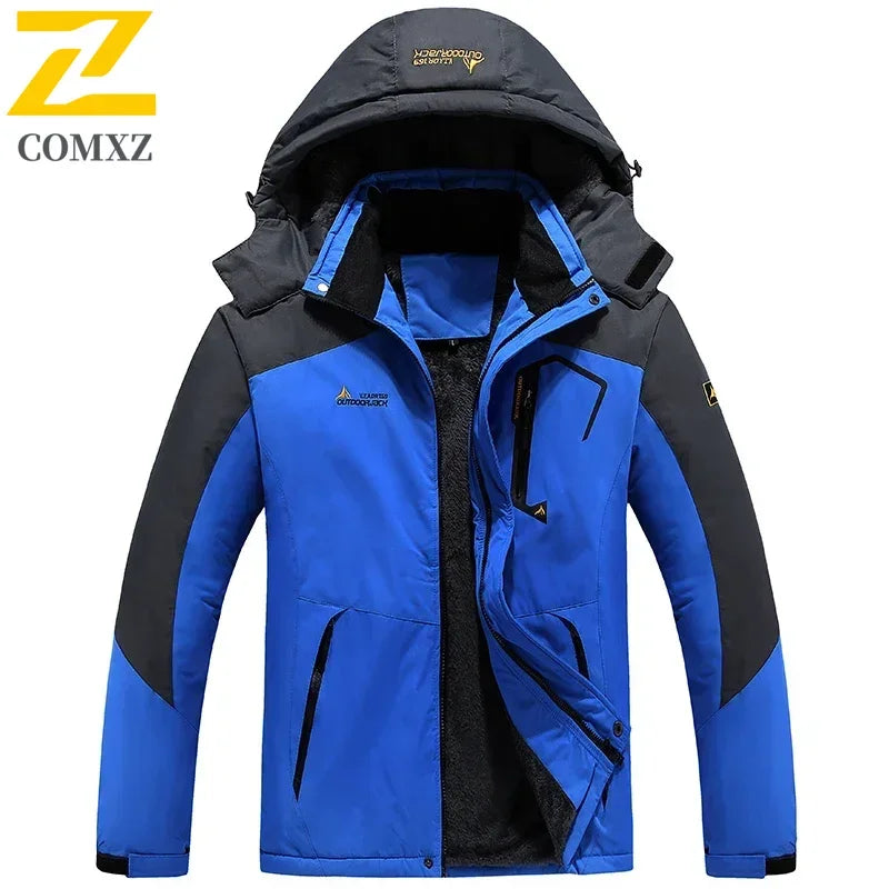 Winter Men's Parka Outdoor Lining Fleece-lined Thickened Windproof Warm Mountaineering Hooded Jacket Cold-resistant Ski Suit 6XL
