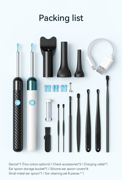 Wireless Ear Wax Removal With Camera Rechargeable Ear Cleaner 8 Megapixels Ear Check Camera with 6 Pcs Ear Spoon Set Canal Clean
